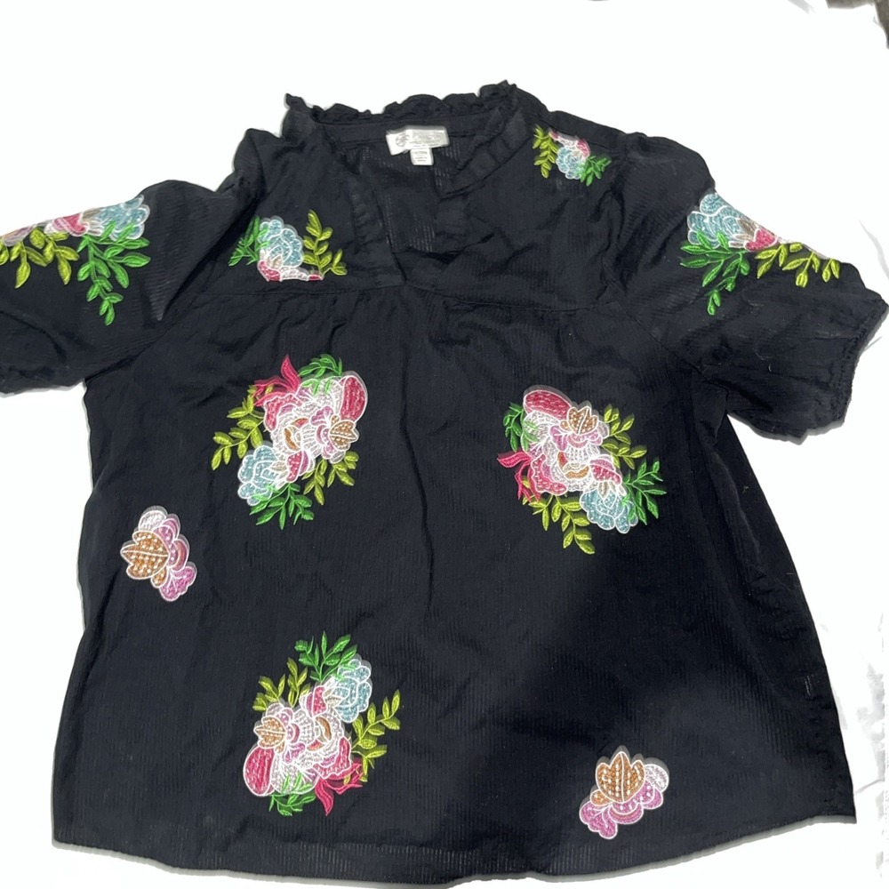 Cato‎ Collection Top Embroidered Flowers On Black Limited Edition 18/20W